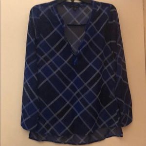 banana republic - black/blue plaid blouse